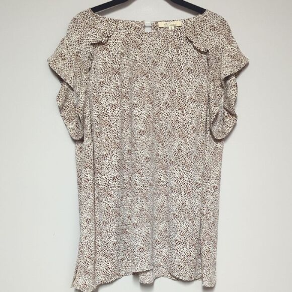 Tan and Brown Ruffled Blouse with Relaxed Fit - Picture 1 of 6